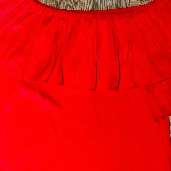 MAJE Locao Off the Shoulder Ruffle Top Size 1 Small Red Boho Satin Festival READ - Picture 5 of 15